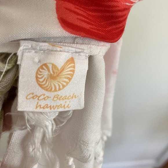 Coco Beach Hawaii - Hibiscus Flower Print Large Shawl/Scarf -Very Large - Picture 12 of 13
